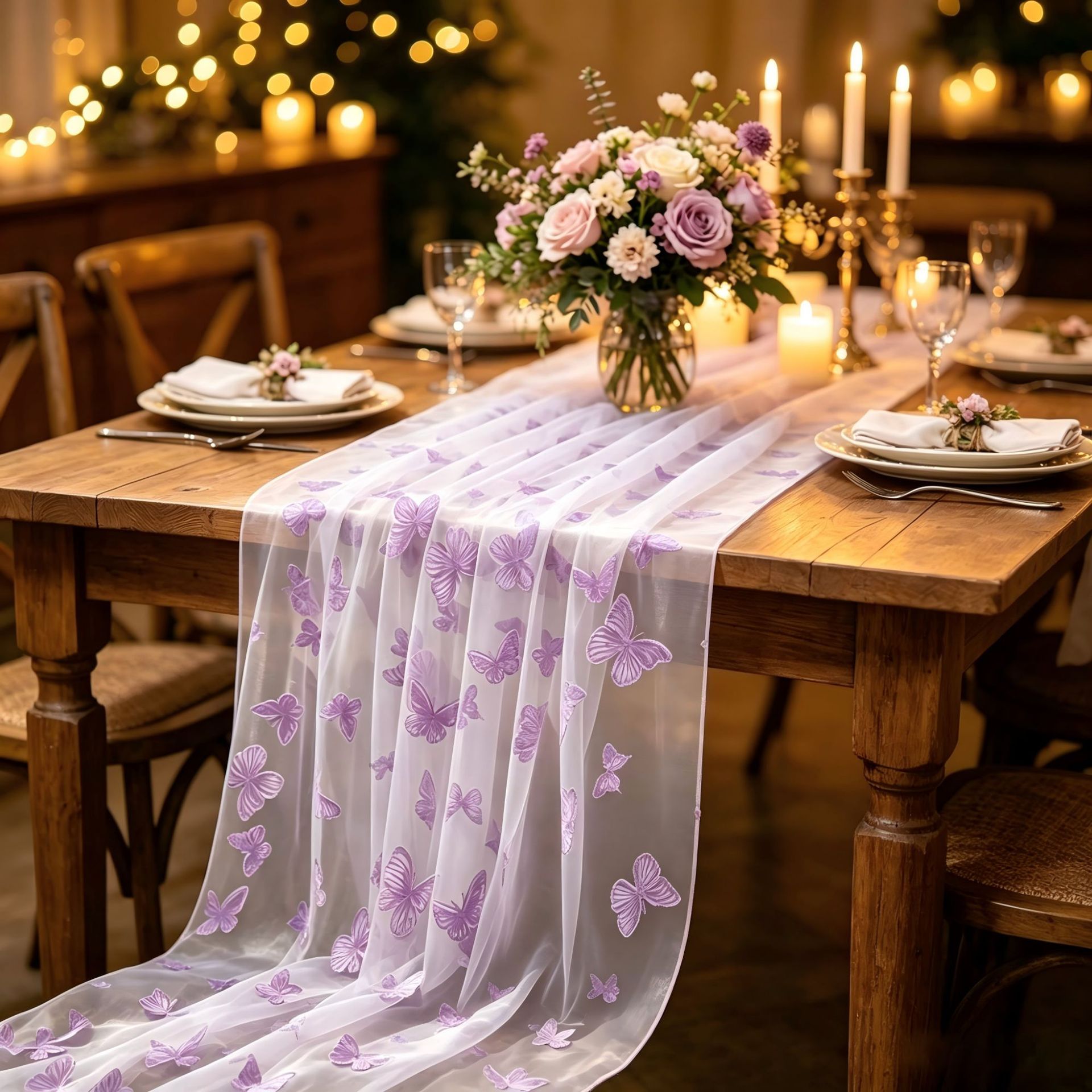 Christmas Table Runner - Taplak Meja Kupu-kupu Berbahan Tulle Nilon,