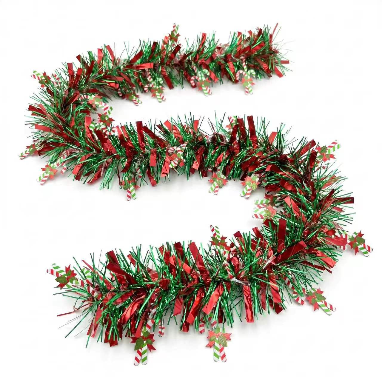 Tinsel Garland Decoration - 2M Garland Tinsel Natal Iridescent Merah