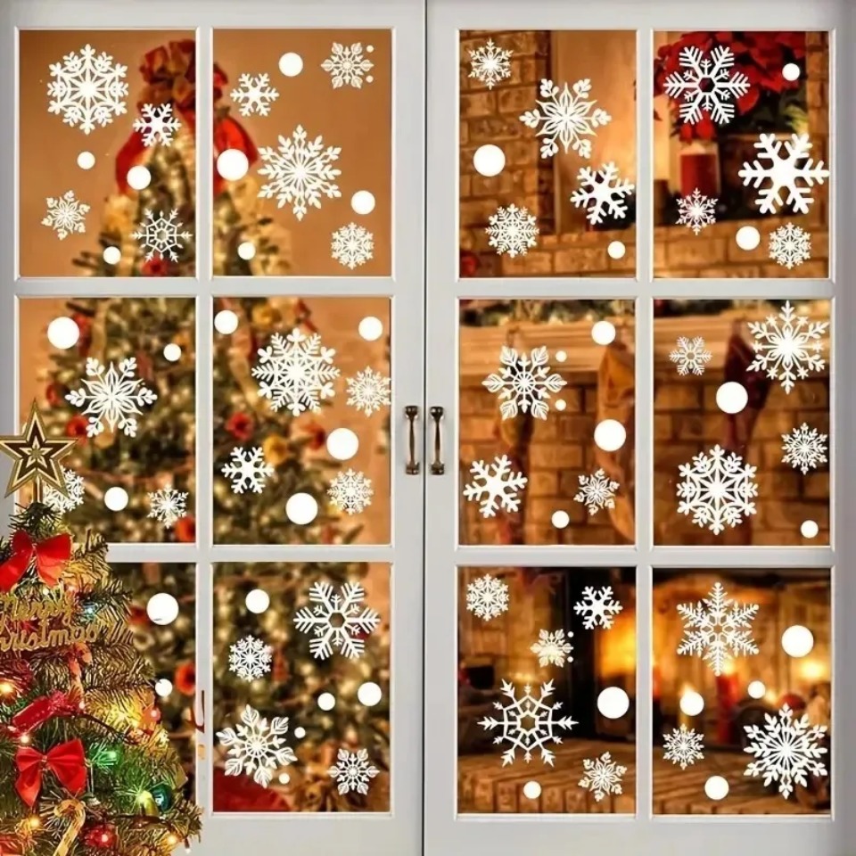1Set Stiker Jendela Motif Kepi - Snowflake Window Decal ulasan dan harga