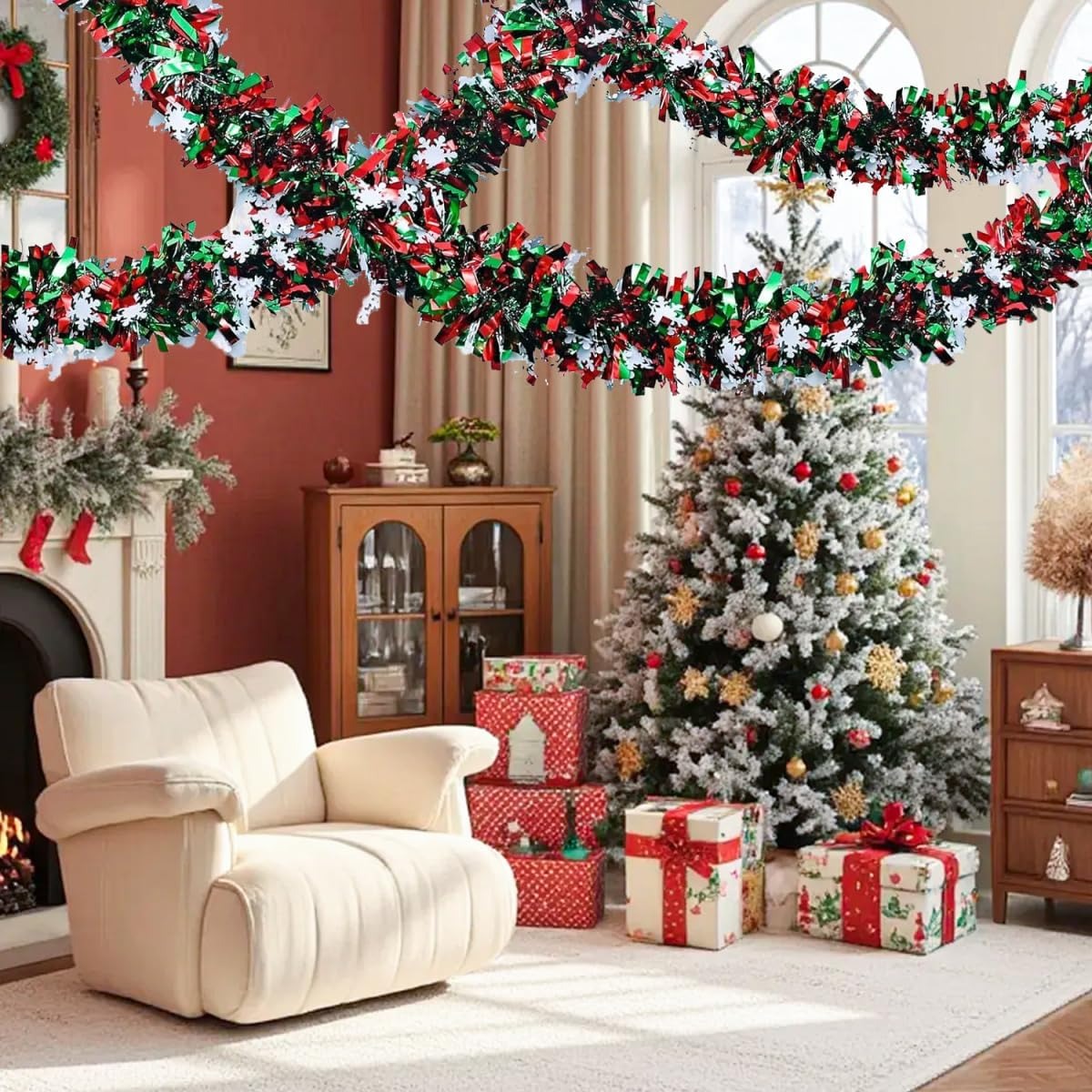 6,56 Kaki Garland Natal Berwar - Tinsel Garland Decoration ulasan dan harga